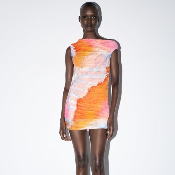 NWT MULTICOLOR PRINTED TULLE DRESS. - Picture 1 of 8